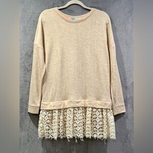 Free People Oatmeal Tunic Top Lace Hem  Oversized Size XS/S Boho Beach